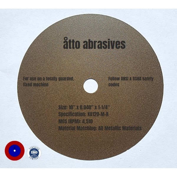 Atto Abrasives Rubber-Bonded Non-Reinforced Cut-off Wheels 10"x 0.040"x 1-1/4" 3W250-100-PG
